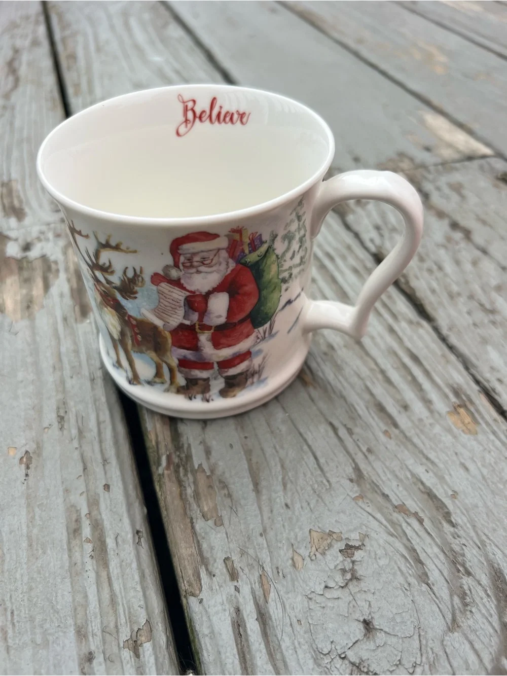 Lenox White Santa and Reindeer Holiday Mug